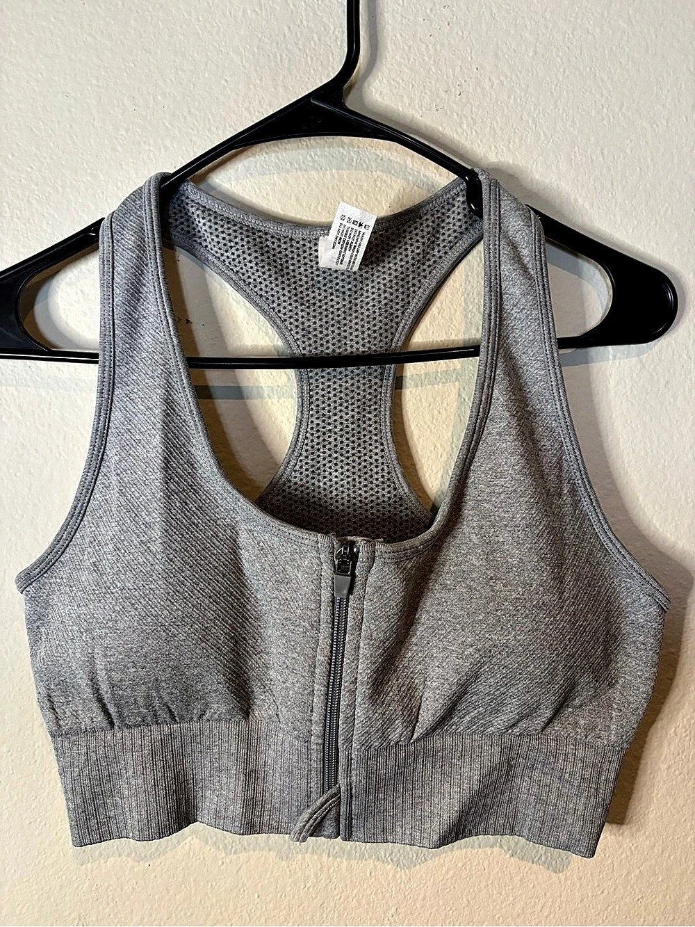 90 Degree by Reflex Rib Seamless Amelia Bra Gray Zip Front Sports Bra Size Large